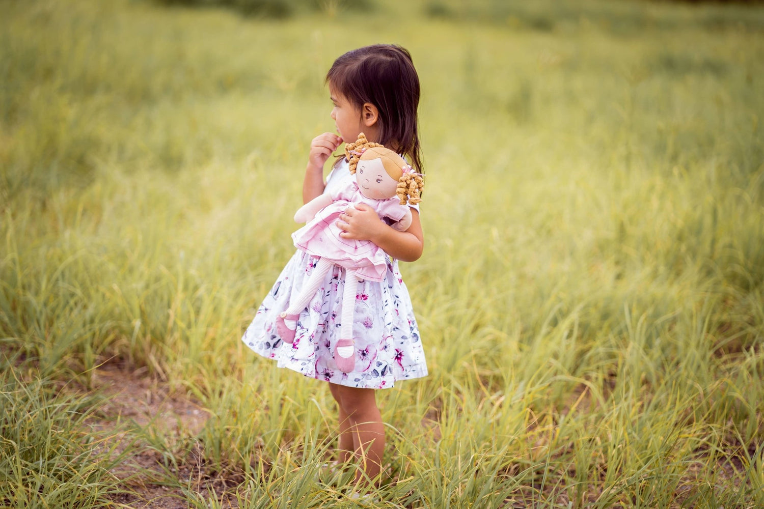 Amelia Lt. Brown Hair Doll in Pink Linen Dress w/Display Box - Tiny Tots Boutique