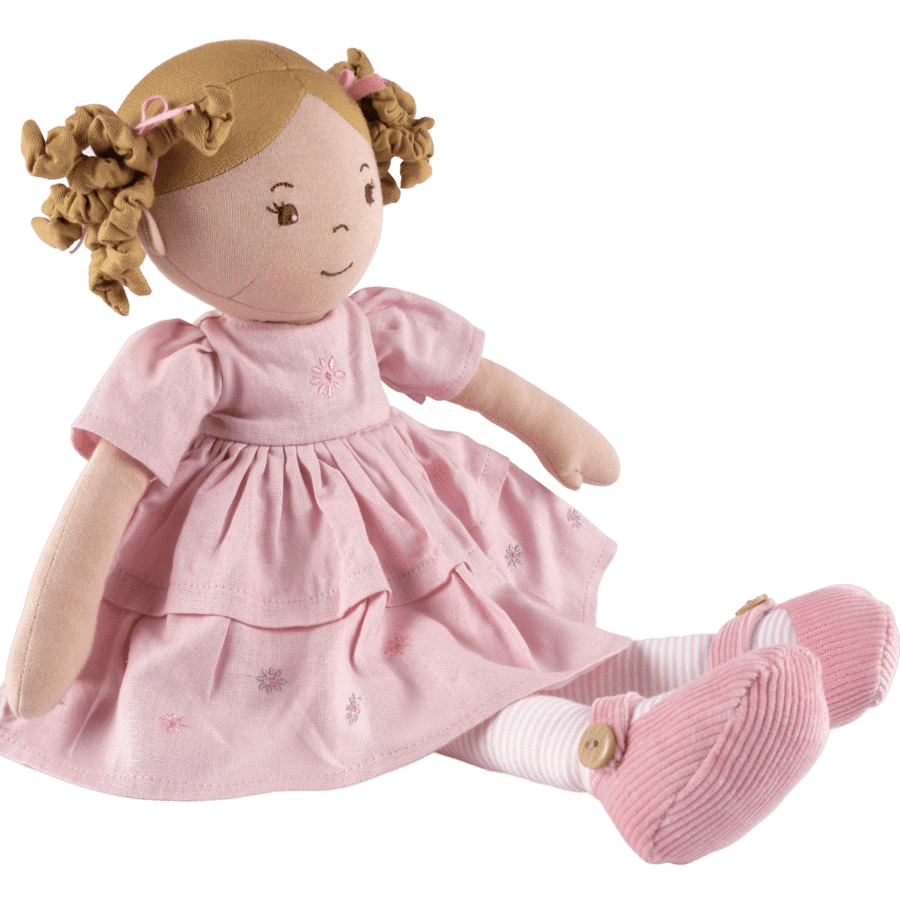 Amelia Lt. Brown Hair Doll in Pink Linen Dress w/Display Box - Tiny Tots Boutique