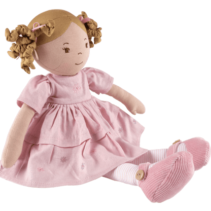 Amelia Lt. Brown Hair Doll in Pink Linen Dress w/Display Box - Tiny Tots Boutique
