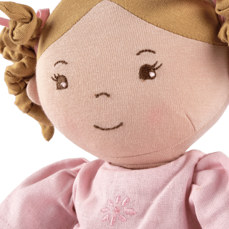 Amelia Lt. Brown Hair Doll in Pink Linen Dress w/Display Box - Tiny Tots Boutique
