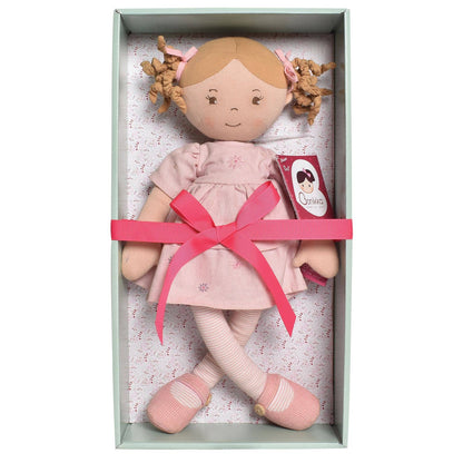 Amelia Lt. Brown Hair Doll in Pink Linen Dress w/Display Box - Tiny Tots Boutique