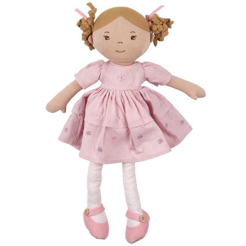 Amelia Lt. Brown Hair Doll in Pink Linen Dress w/Display Box - Tiny Tots Boutique