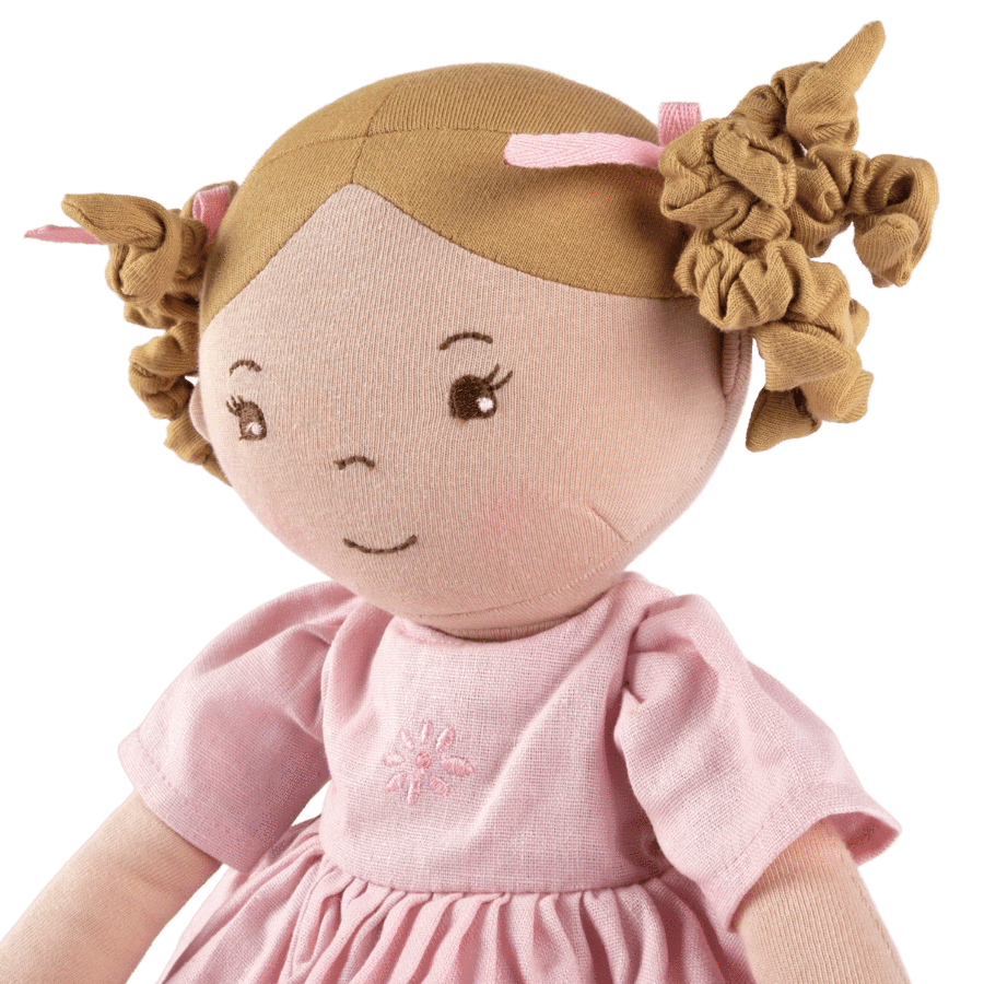 Amelia Lt. Brown Hair Doll in Pink Linen Dress w/Display Box - Tiny Tots Boutique