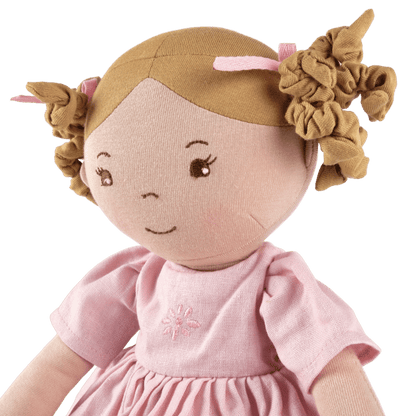 Amelia Lt. Brown Hair Doll in Pink Linen Dress w/Display Box - Tiny Tots Boutique
