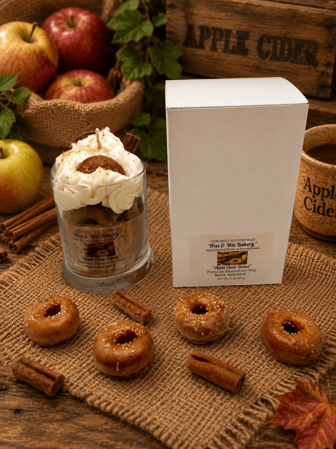 Apple Cider Donut Candle. 13 oz. Large Soy Dessert Candle - Tiny Tots Boutique