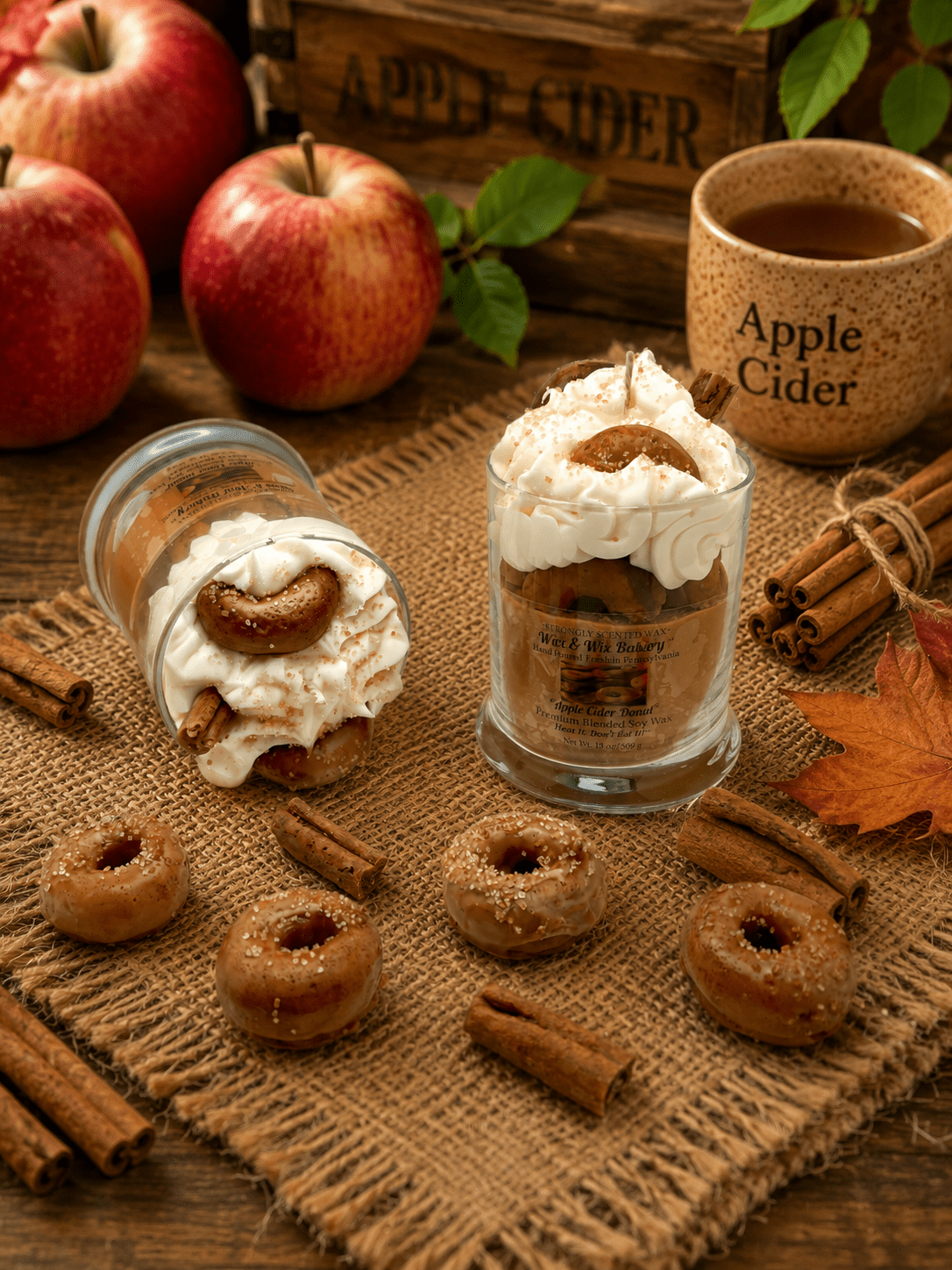 Apple Cider Donut Candle. 13 oz. Large Soy Dessert Candle - Tiny Tots Boutique
