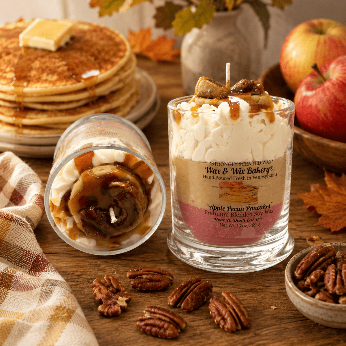 Apple Pecan Pancake Candle. 13 oz. Large Soy Dessert Candle - Tiny Tots Boutique