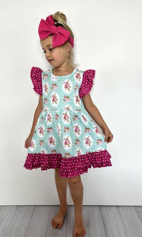 Aqua Bouquet Girls Dress - Tiny Tots Boutique