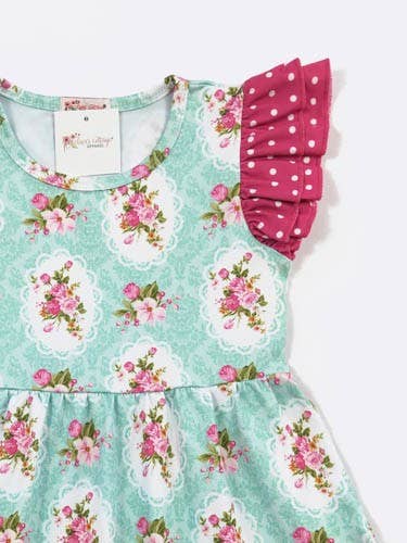 Aqua Bouquet Girls Dress - Tiny Tots Boutique