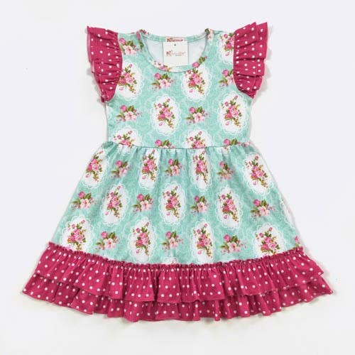 Aqua Bouquet Girls Dress - Tiny Tots Boutique