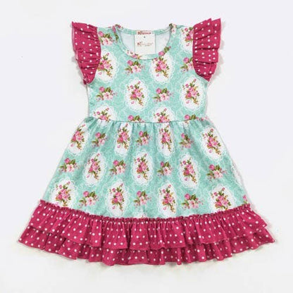 Aqua Bouquet Girls Dress - Tiny Tots Boutique