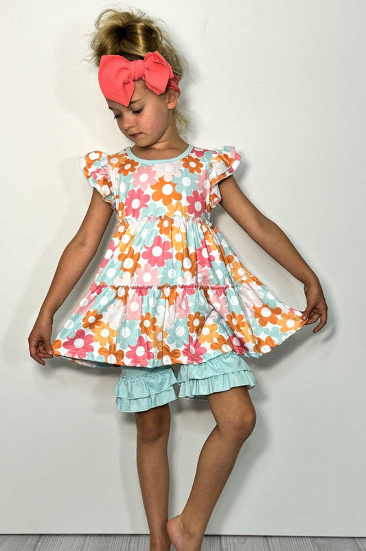 Aqua Daisy Girls Set - Tiny Tots Boutique