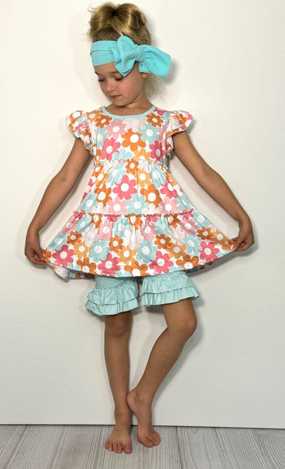 Aqua Daisy Girls Set - Tiny Tots Boutique