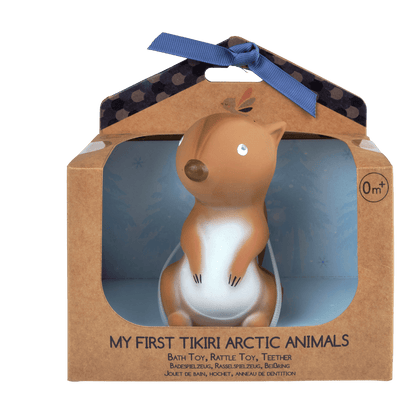 Arctic Squirrel Organic Rubber Teether, Rattle & Bath Toy - Tiny Tots Boutique