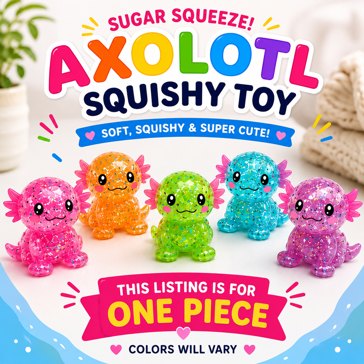 Axolotl Squishy Toy – Glittery Stretch & Squeeze Sensory Toy - Tiny Tots Boutique