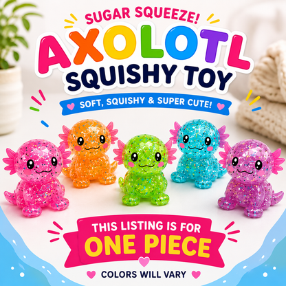 Axolotl Squishy Toy – Glittery Stretch & Squeeze Sensory Toy - Tiny Tots Boutique