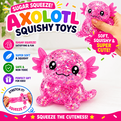 Axolotl Squishy Toy – Glittery Stretch & Squeeze Sensory Toy - Tiny Tots Boutique