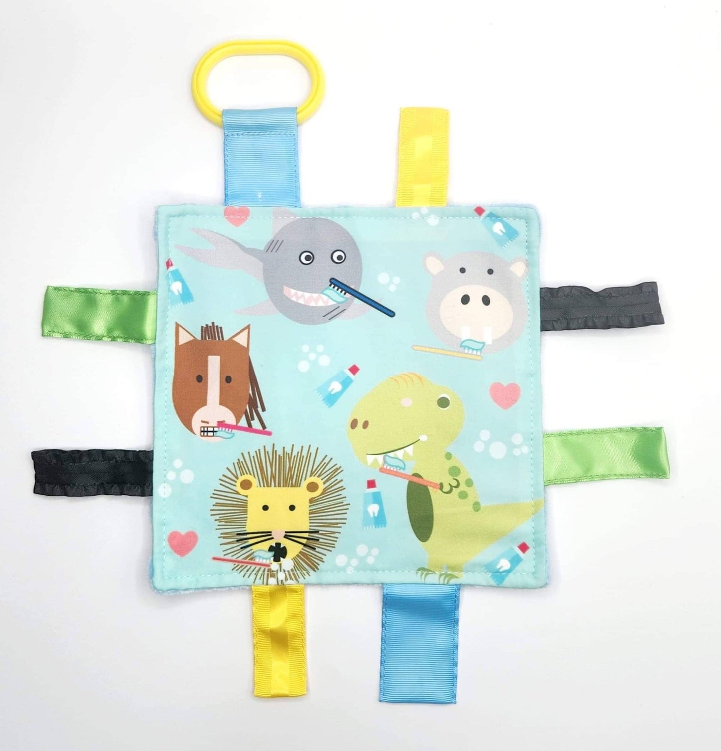 Baby Animals Brushing Teeth Dental Crinkle Tag Toy Teether - Tiny Tots Boutique