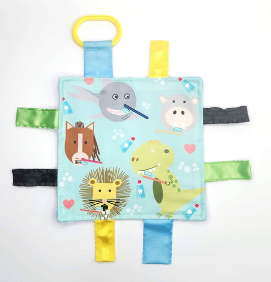 Baby Animals Brushing Teeth Dental Crinkle Tag Toy Teether - Tiny Tots Boutique