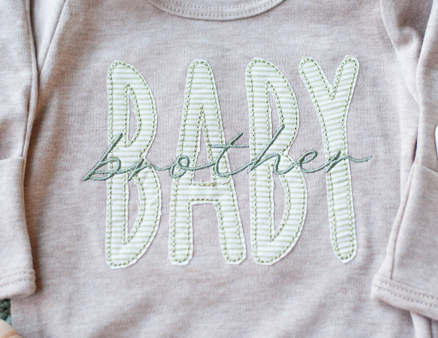 Baby Boy Outfit | Mocha Knot Gown Green Baby Brother - Tiny Tots Boutique