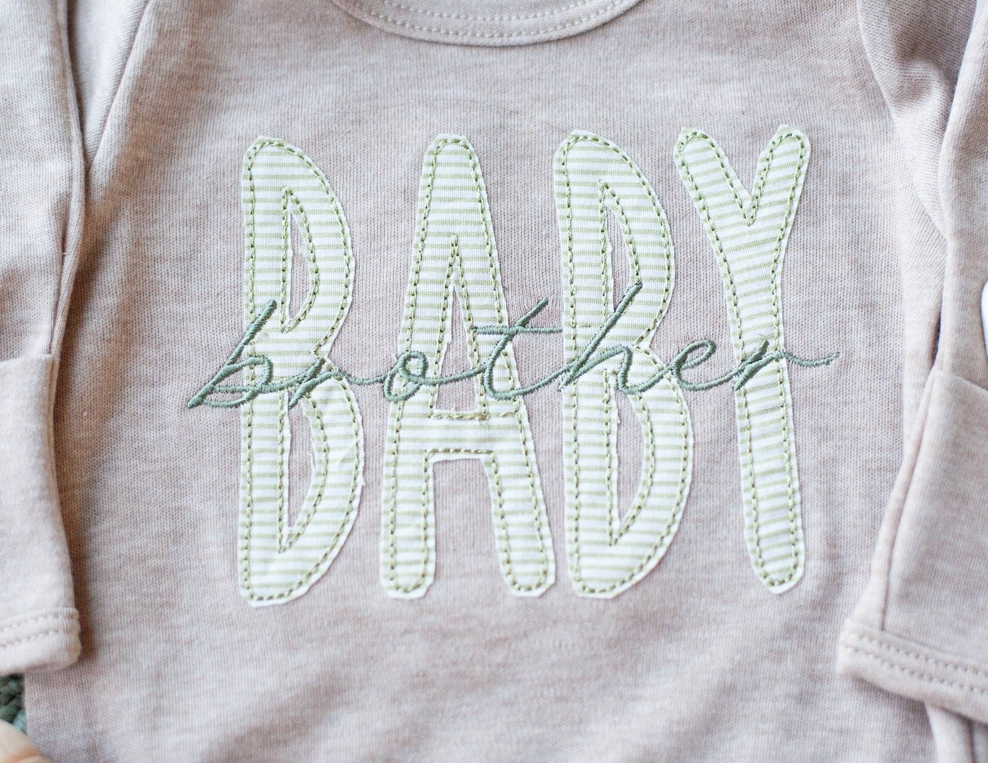Baby Boy Outfit | Mocha Knot Gown Green Baby Brother - Tiny Tots Boutique