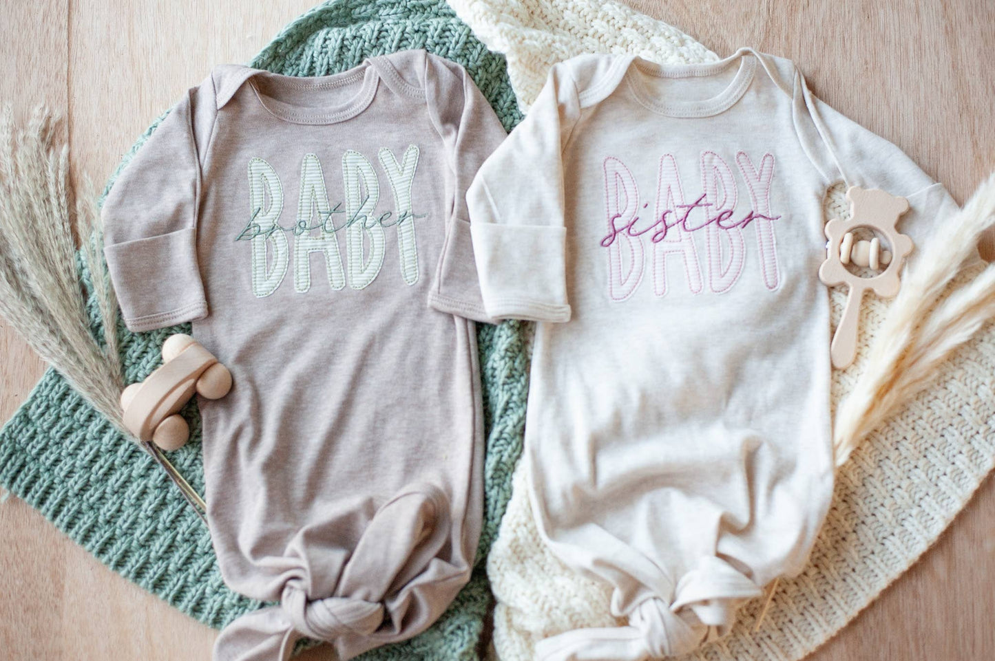 Baby Boy Outfit | Mocha Knot Gown Green Baby Brother - Tiny Tots Boutique