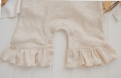 Baby Girl Outfit | Oatmeal Flutter Romper - HI - Tiny Tots Boutique