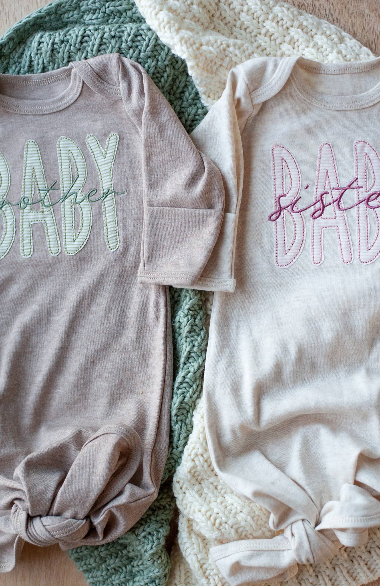 Baby Girl Outfit | Oatmeal Knot Gown Pink Baby Sister - Tiny Tots Boutique