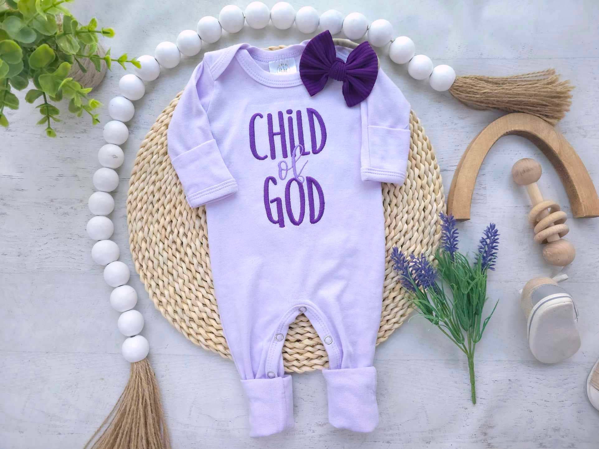 Baby Girl Romper | Child Of God Purple - Tiny Tots Boutique