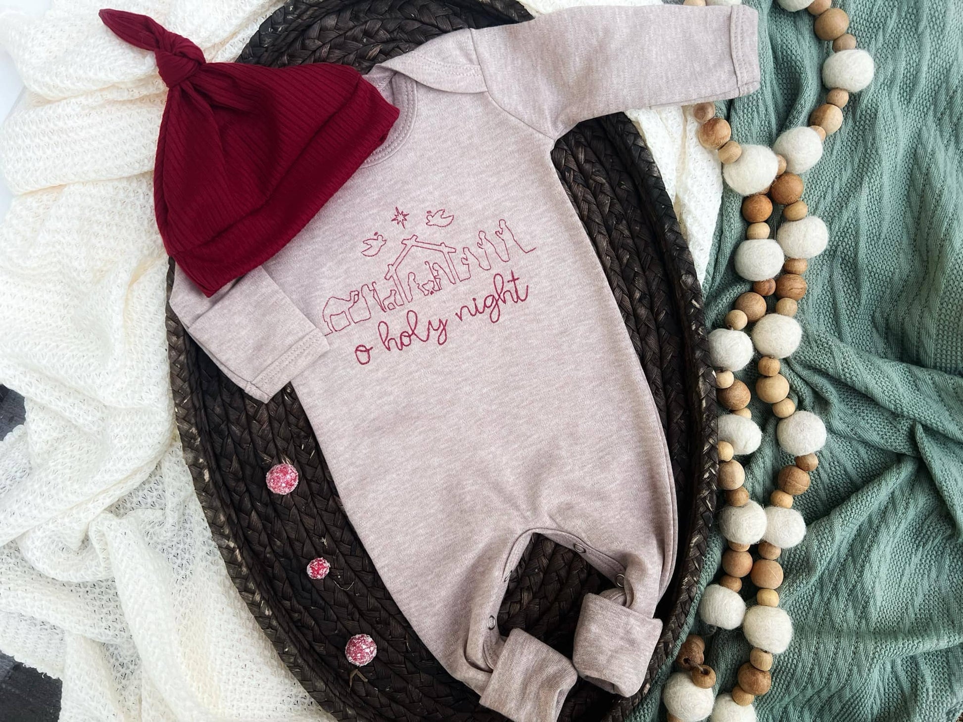 Baby Mocha Brown Romper | O' Holy Night Oatmeal Baby Outfit - Tiny Tots Boutique