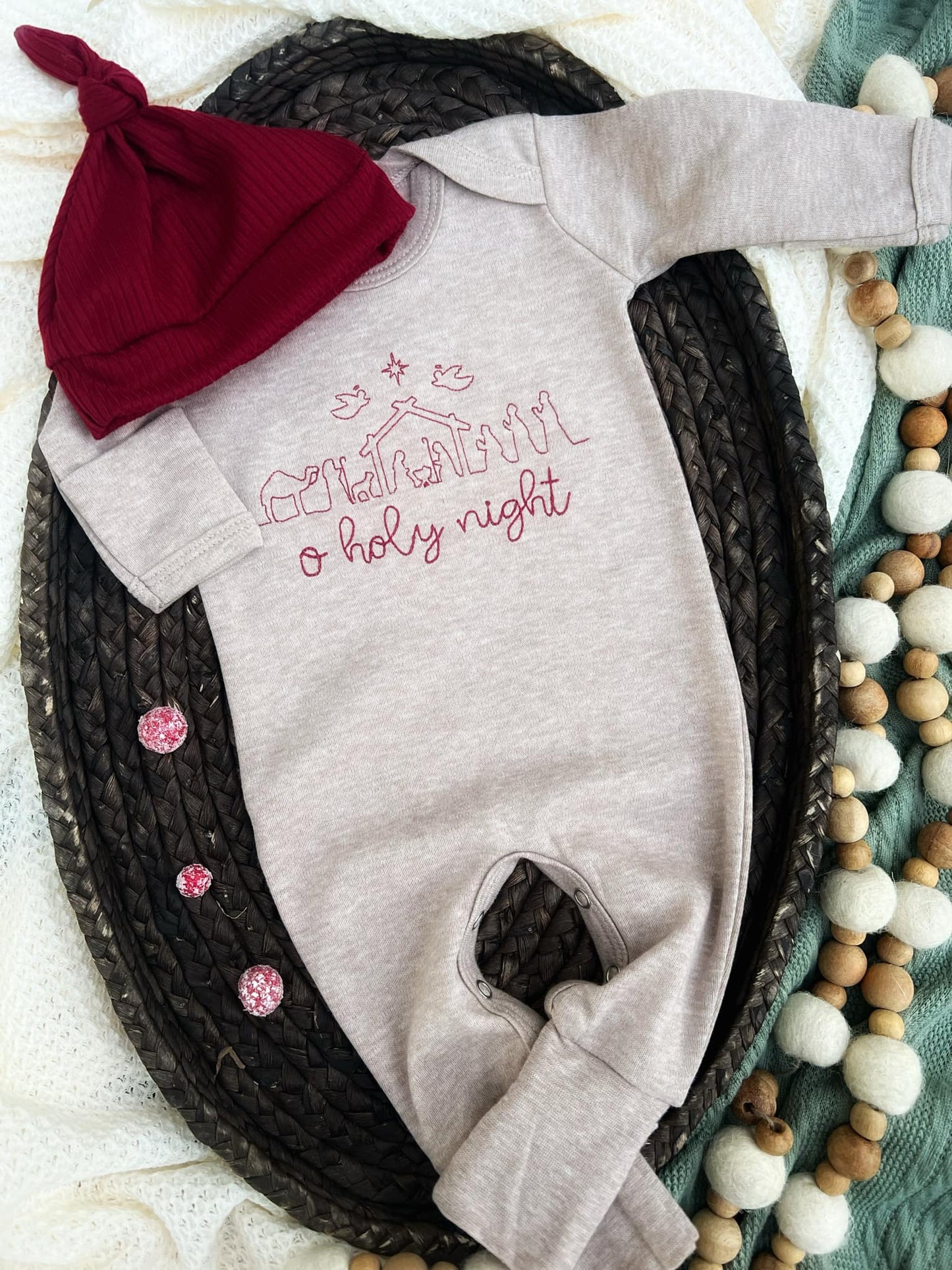 Baby Mocha Brown Romper | O' Holy Night Oatmeal Baby Outfit - Tiny Tots Boutique