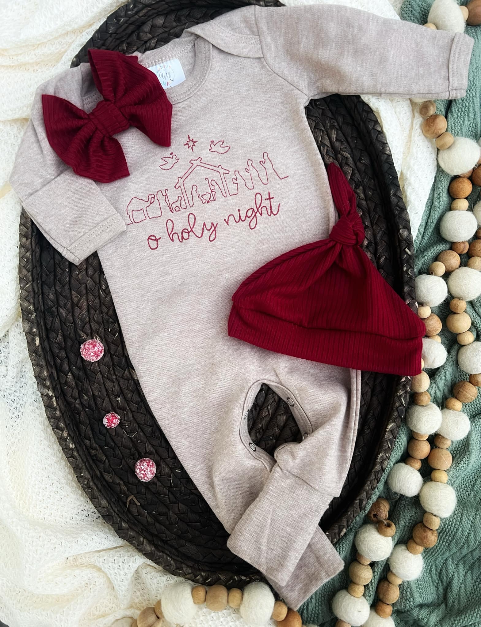 Baby Mocha Brown Romper | O' Holy Night Oatmeal Baby Outfit - Tiny Tots Boutique