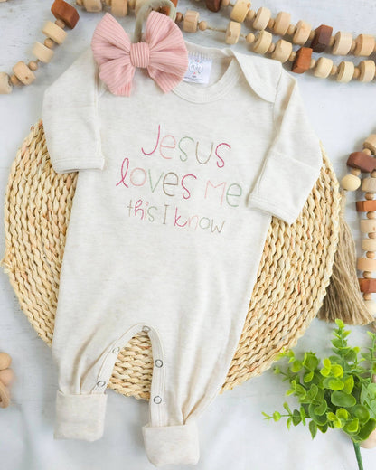 Baby Romper | Baby Girl Outfit - Jesus Loves Me - Tiny Tots Boutique