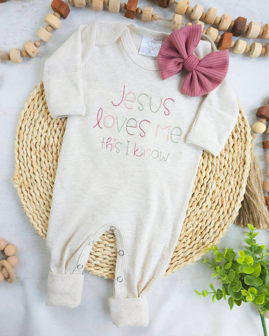Baby Romper | Baby Girl Outfit - Jesus Loves Me - Tiny Tots Boutique