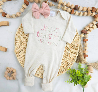 Baby Romper | Baby Girl Outfit - Jesus Loves Me - Tiny Tots Boutique