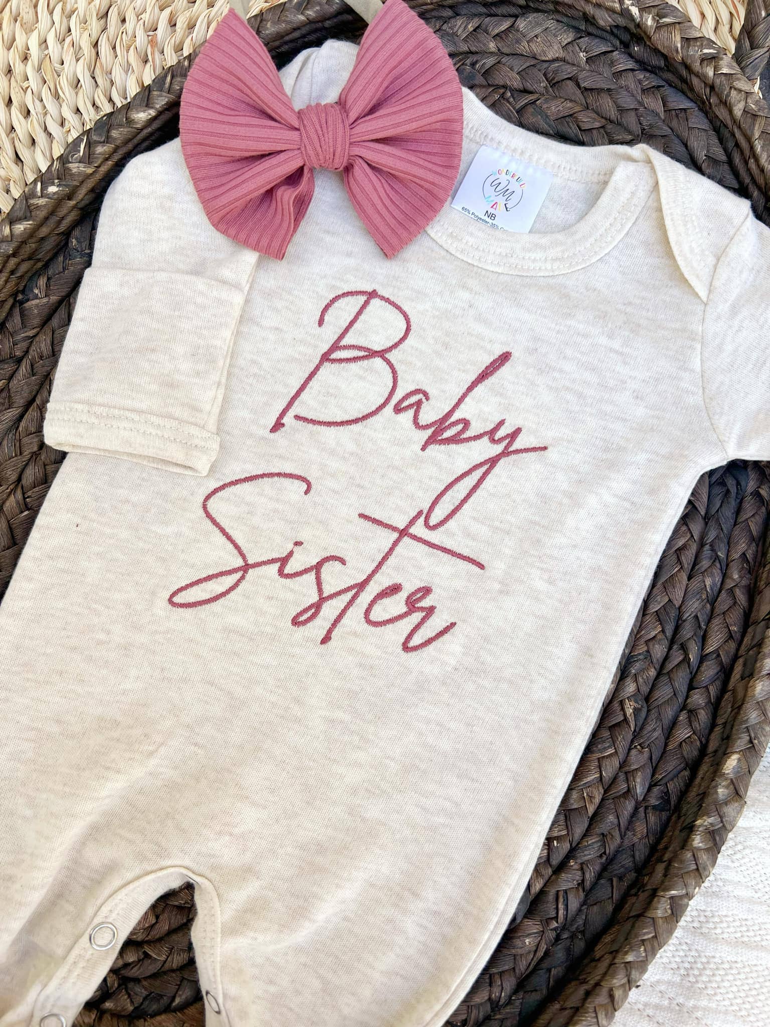 Baby Romper | Baby Sister Pink - Baby Announcement Outfit - Tiny Tots Boutique