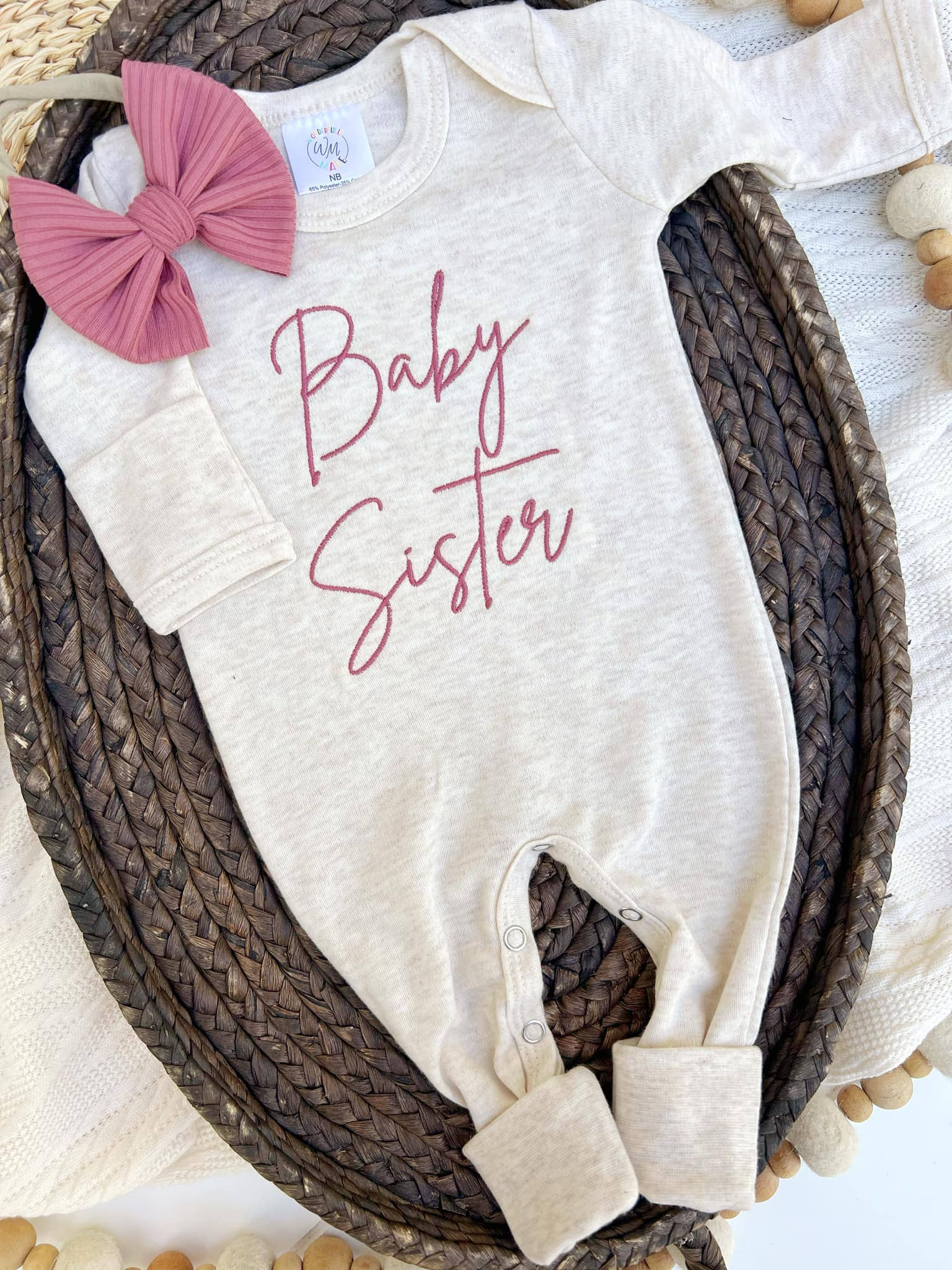 Baby Romper | Baby Sister Pink - Baby Announcement Outfit - Tiny Tots Boutique