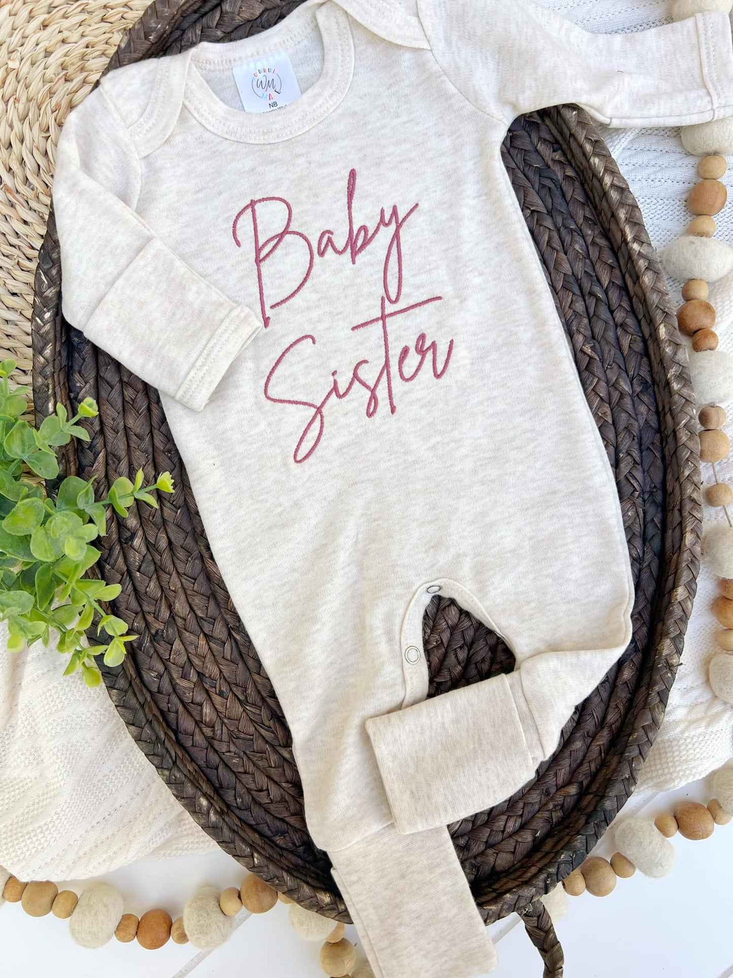 Baby Romper | Baby Sister Pink - Baby Announcement Outfit - Tiny Tots Boutique