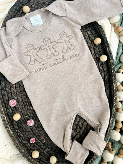 Baby Romper | Gingerbread Can't Catch Me Baby Outfit - Mocha - Tiny Tots Boutique