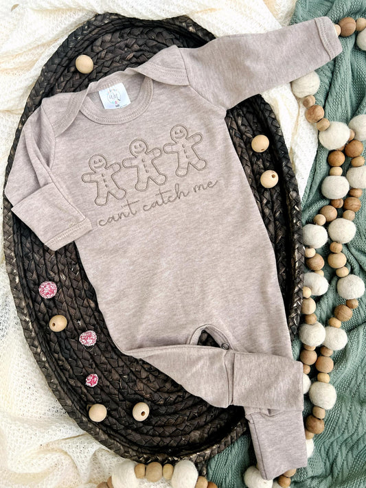 Baby Romper | Gingerbread Can't Catch Me Baby Outfit - Mocha - Tiny Tots Boutique