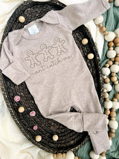 Baby Romper | Gingerbread Can't Catch Me Baby Outfit - Mocha - Tiny Tots Boutique