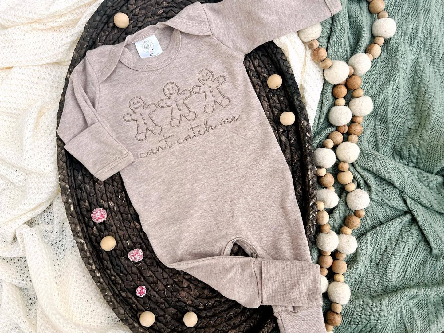 Baby Romper | Gingerbread Can't Catch Me Baby Outfit - Mocha - Tiny Tots Boutique