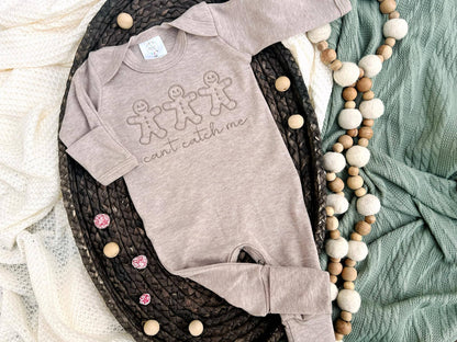 Baby Romper | Gingerbread Can't Catch Me Baby Outfit - Mocha - Tiny Tots Boutique