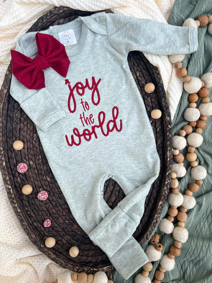 Baby Romper | Joy To The World Sage Baby Outfit - Christmas - Tiny Tots Boutique