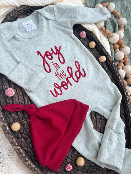 Baby Romper | Joy To The World Sage Baby Outfit - Christmas - Tiny Tots Boutique