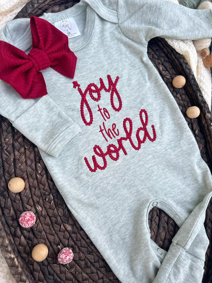 Baby Romper | Joy To The World Sage Baby Outfit - Christmas - Tiny Tots Boutique