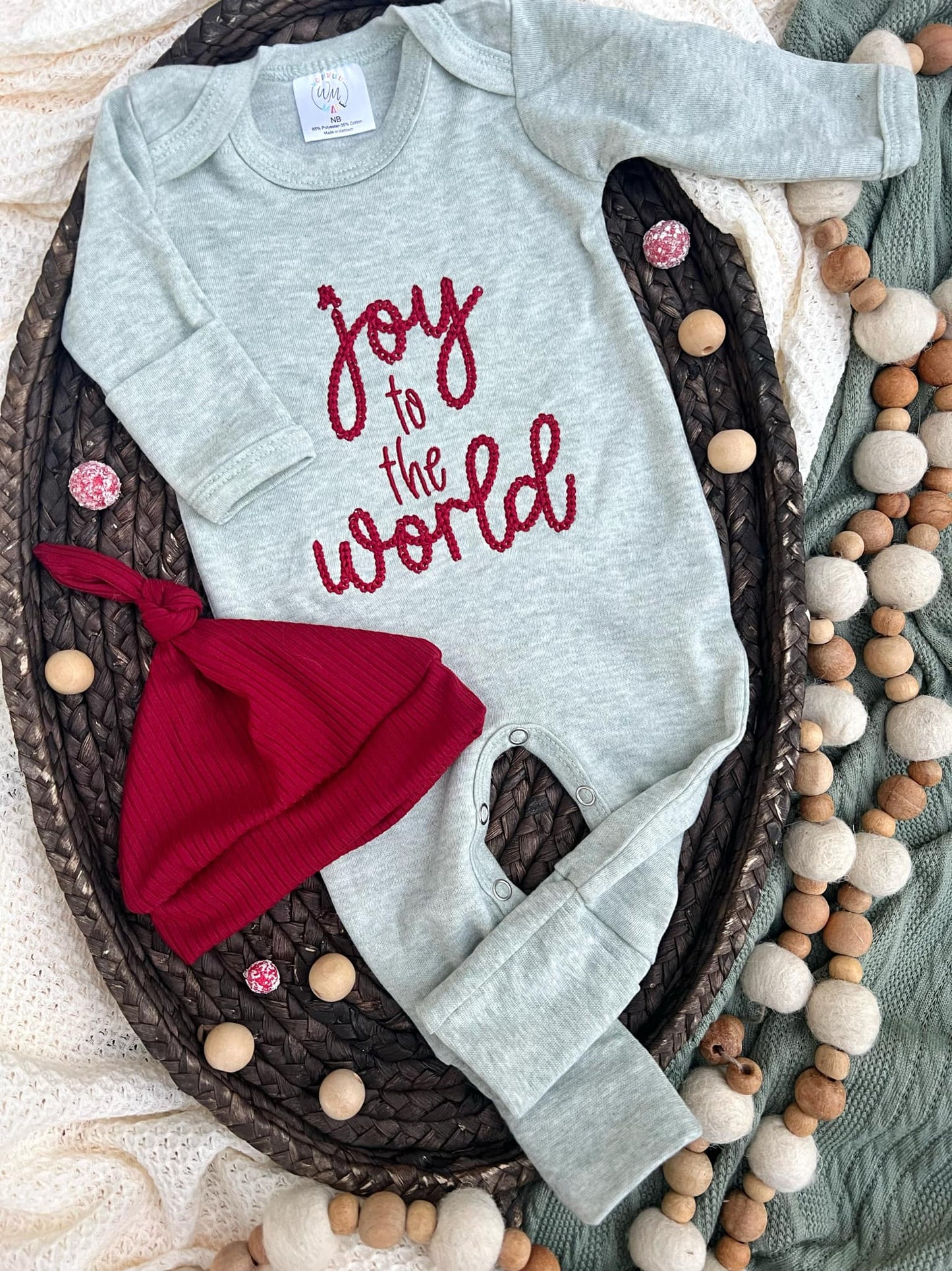 Baby Romper | Joy To The World Sage Baby Outfit - Christmas - Tiny Tots Boutique