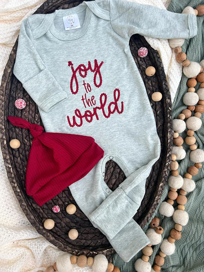Baby Romper | Joy To The World Sage Baby Outfit - Christmas - Tiny Tots Boutique