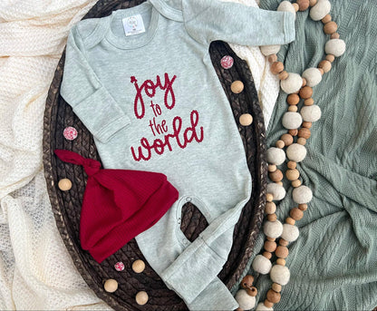 Baby Romper | Joy To The World Sage Baby Outfit - Christmas - Tiny Tots Boutique