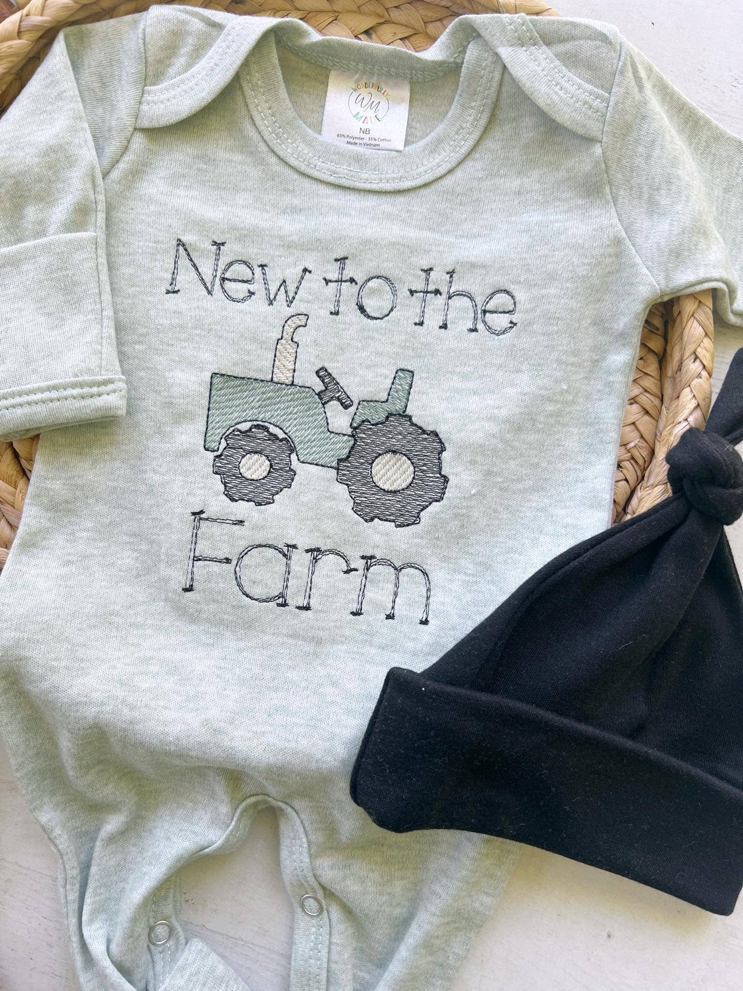 Baby Sage Romper | Baby Boy Outfit - Tractor New To The Farm - Tiny Tots Boutique